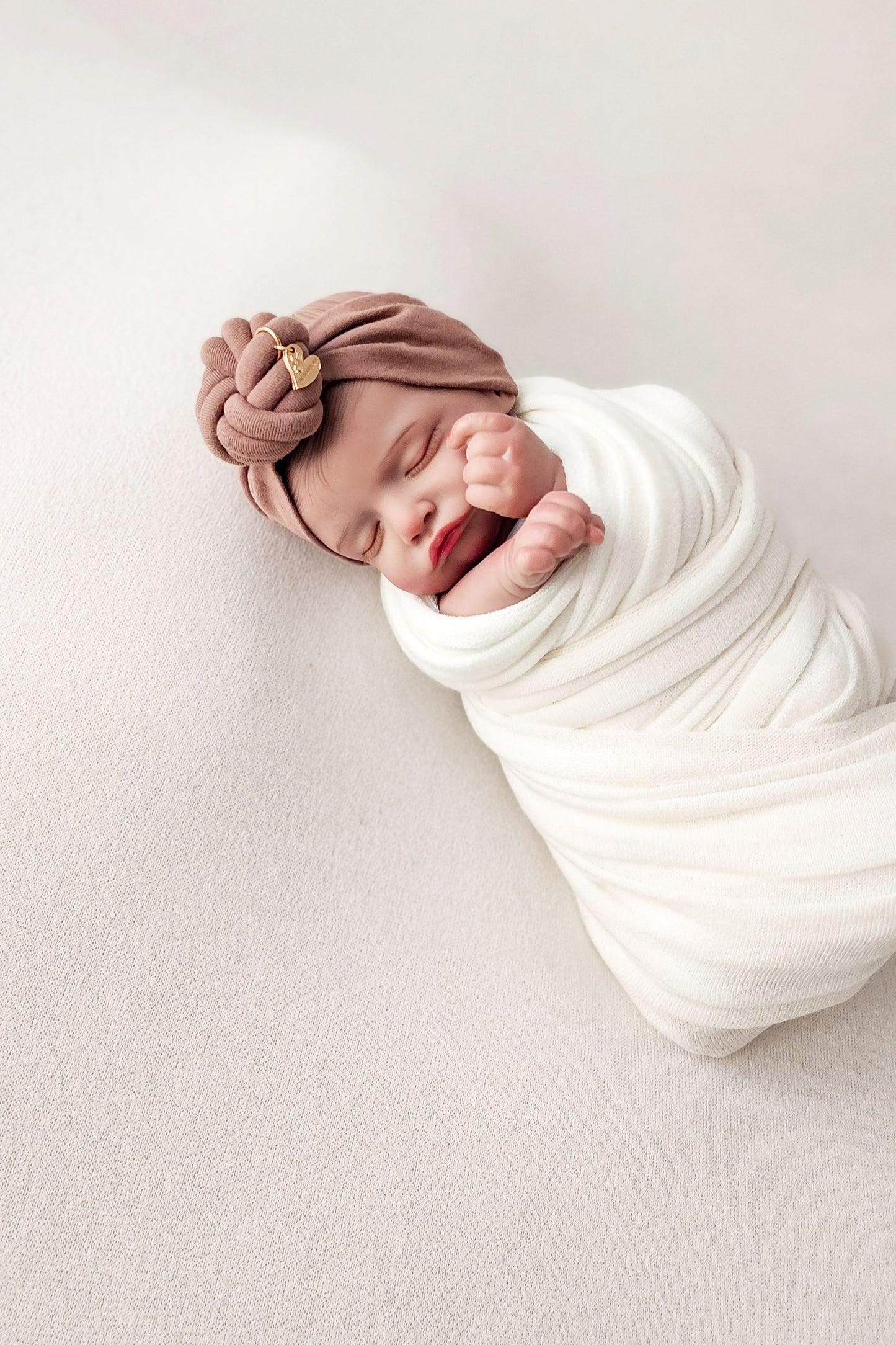 Headband knot in brown color side view newborn size