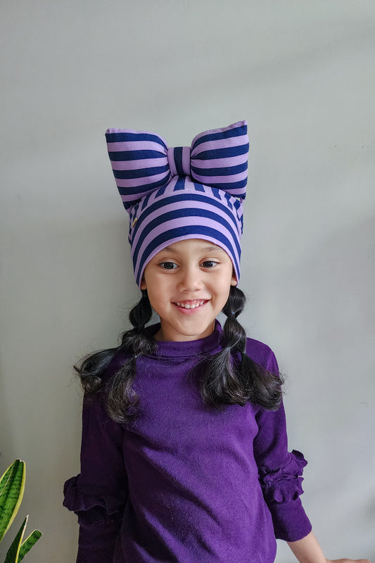 Beanie bow toddler hat stripe front view