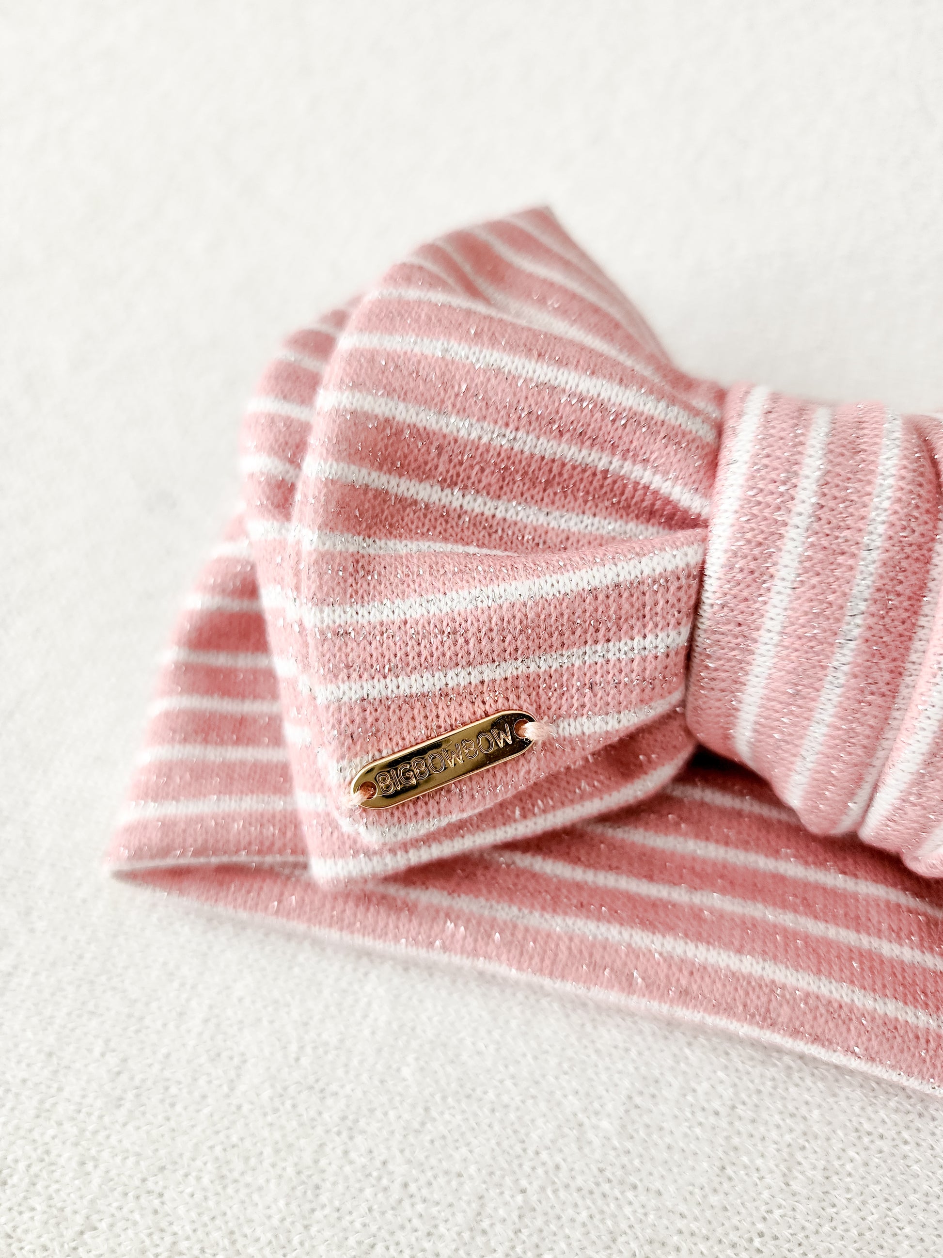 Oversized head wrap bow for baby and adults, glitter pink stripe in detail view