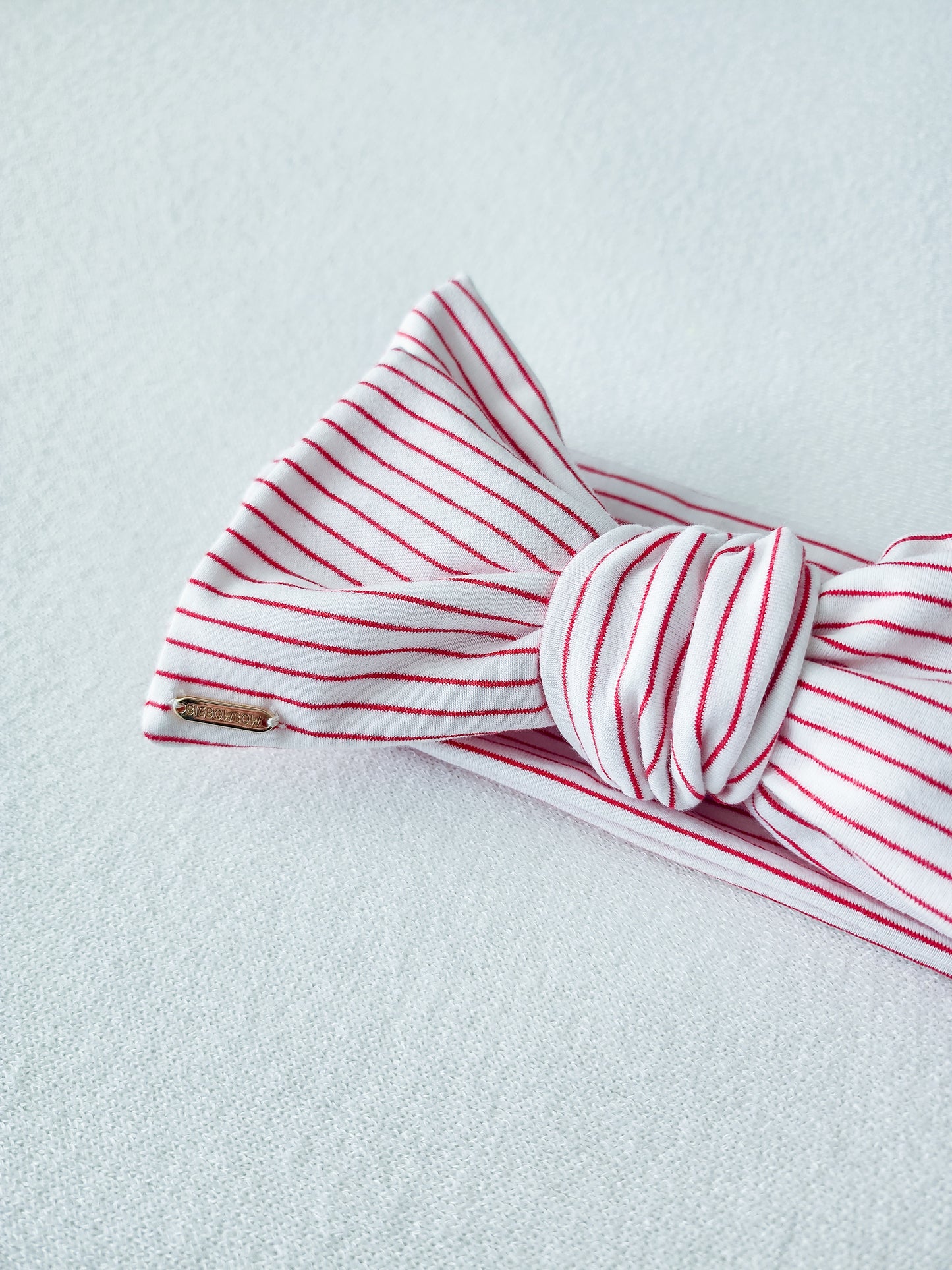 Head wrap headbands bow in stripe white and red front view