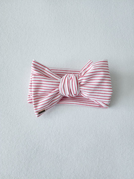 Head wrap headbands bow in stripe white and red front view