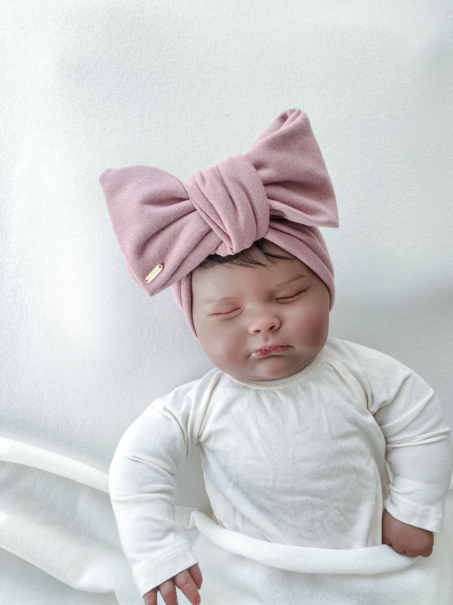 Bigbowbow Head wrap bow or kids, baby and adult, details view, dusty pink color