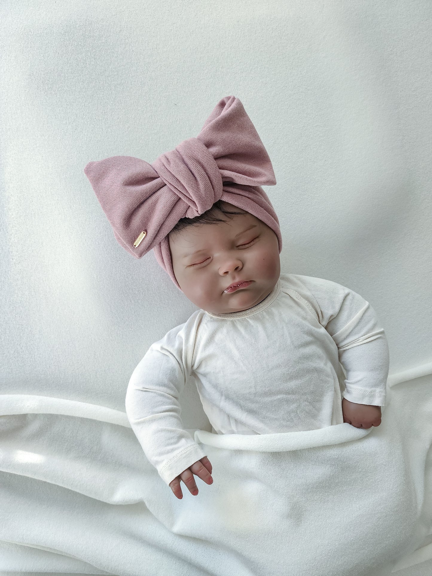 Bigbowbow Head wrap bow or kids, baby and adult, details view, dusty pink color