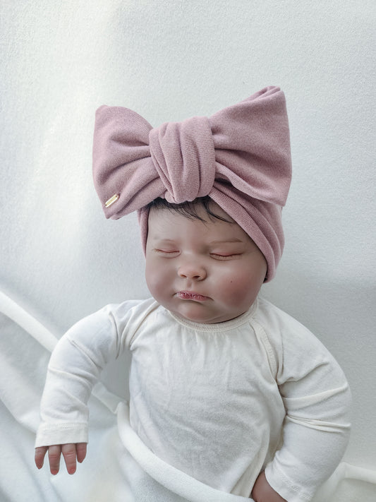 Head wrap for kids, baby and adult, front view, dusty pink color