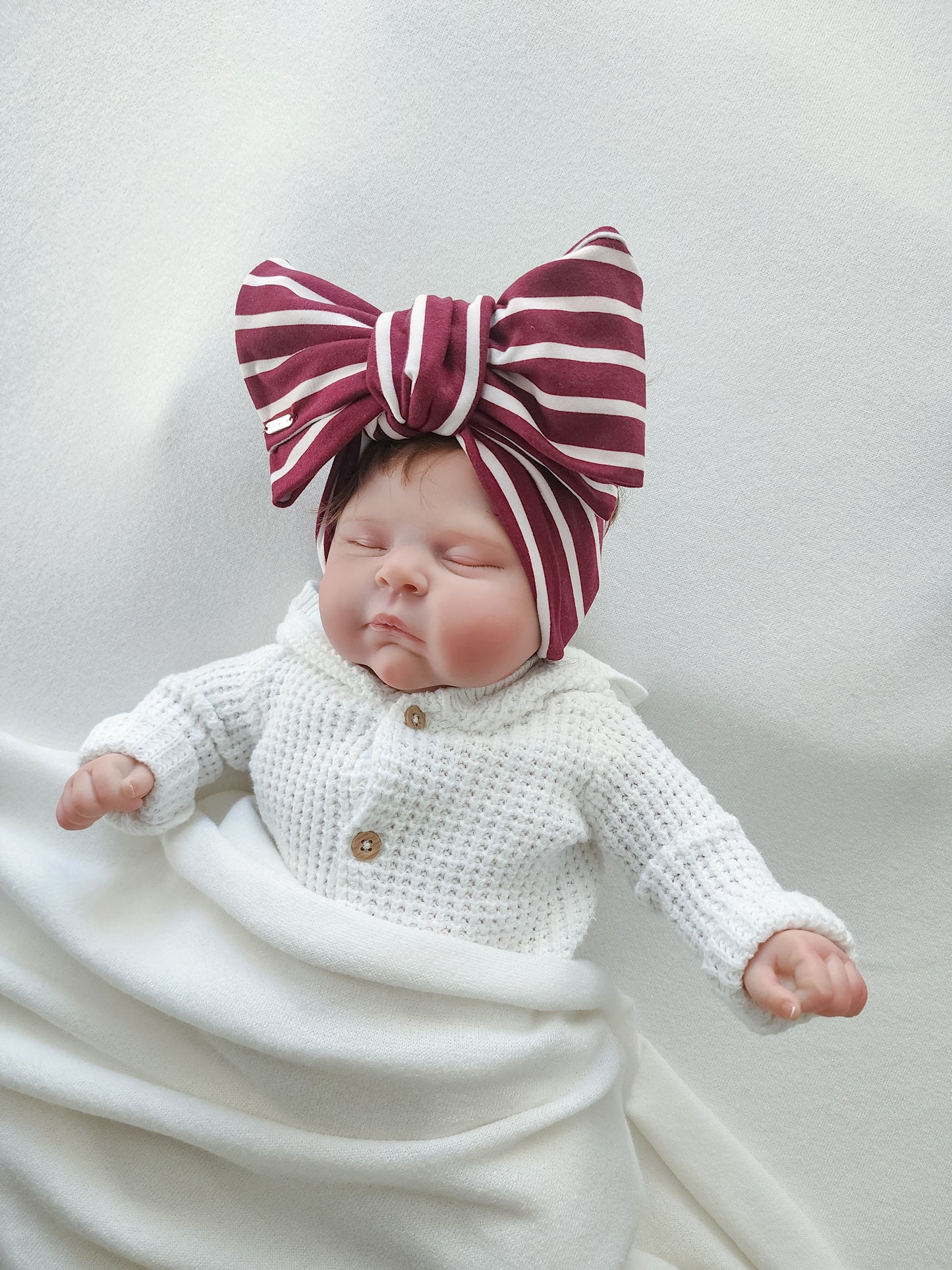 Head wrap headbands bow in stripe white and burgundy