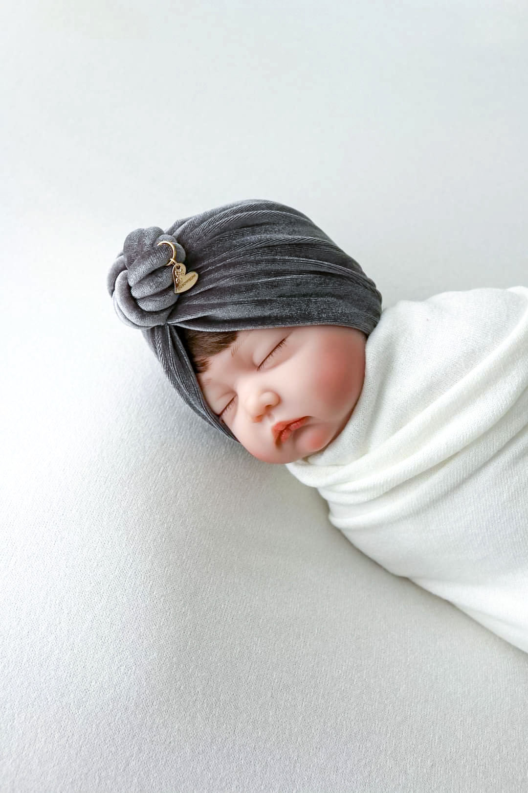 Baby girl velvet turban knot in grey color side view