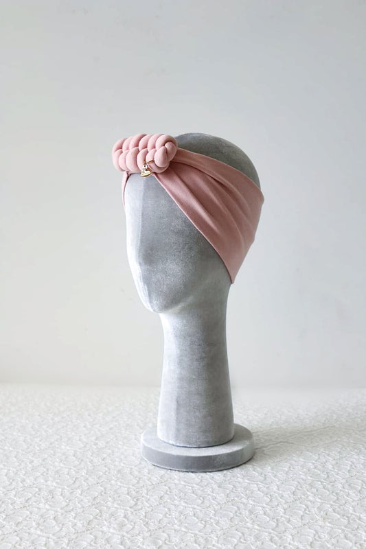 Headband knot in pink powder side view