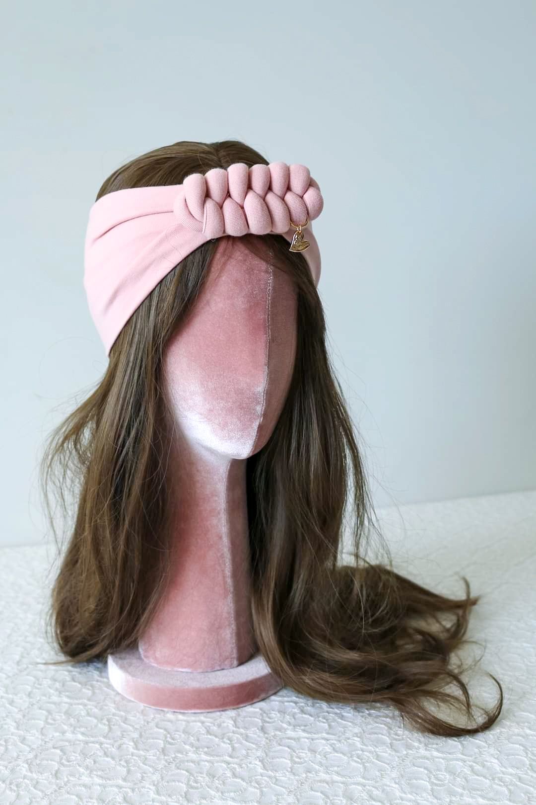 Headband knot in pink powder close-upview