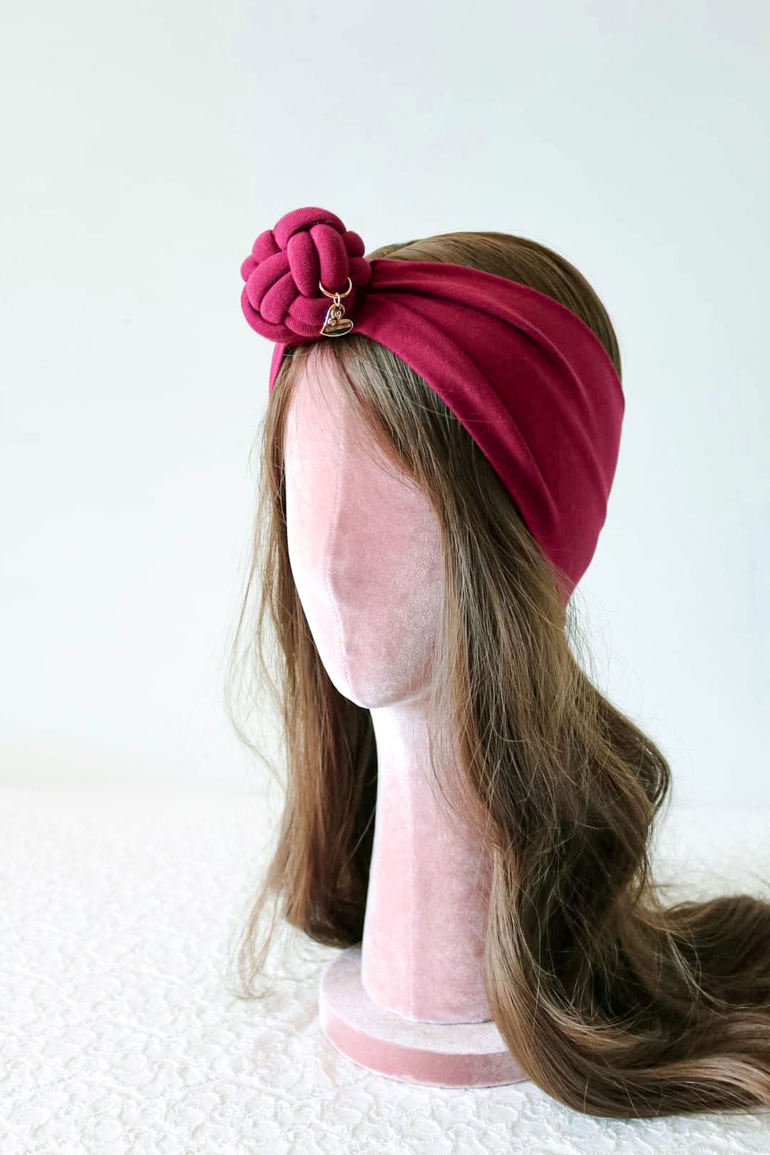 Burgundy color headbands knot size view, women size