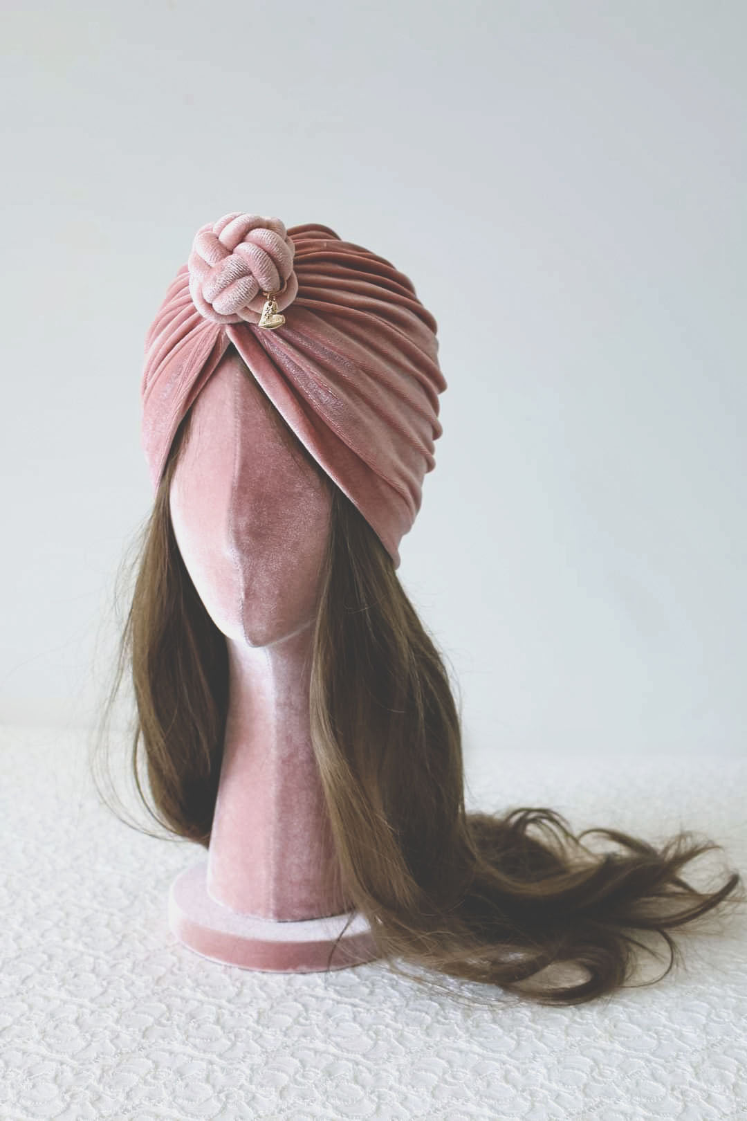 velvet turban knot in details, pink color, turban for women