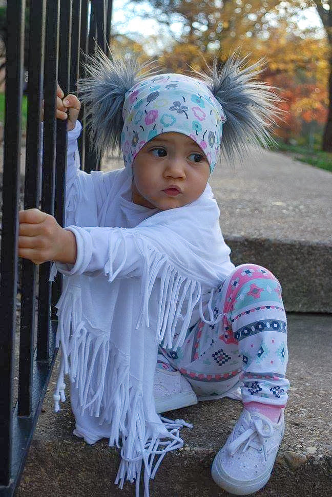 Happy Floral Beanie Pom Pom