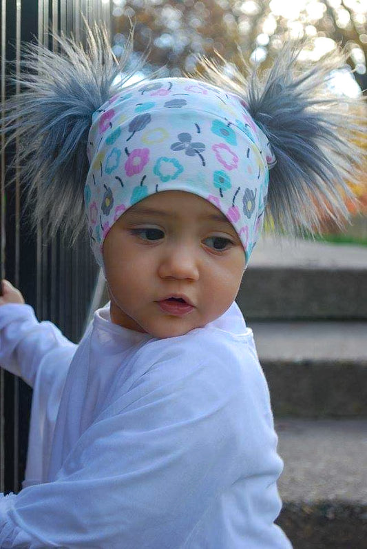 Happy Floral Beanie Pom Pom