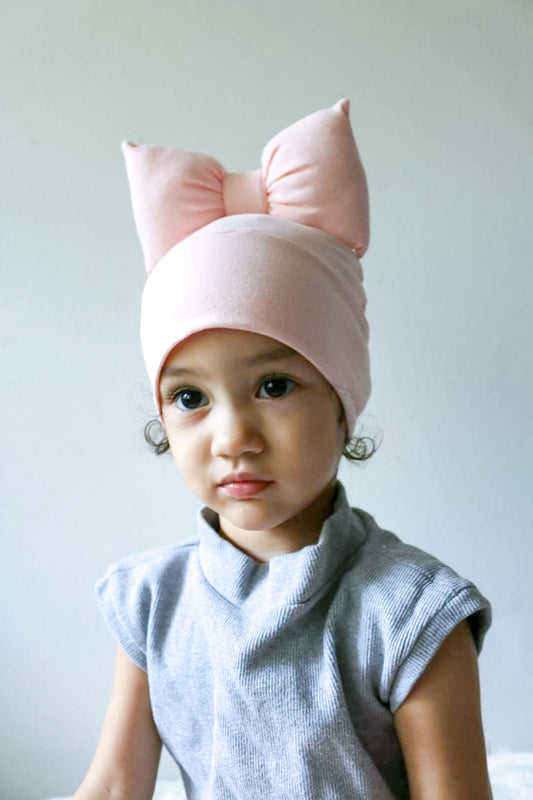 Beanie bow toddler hat soft pink front view