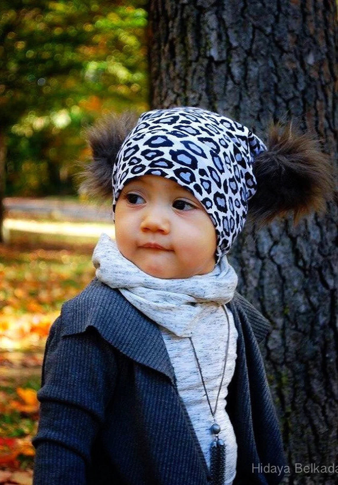 Double pompoms beanie leopard print 